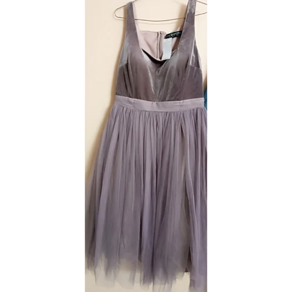 Little Mistress Tall Velvet Top Mini Skater Dress With Tulle Skirt - Picture 6 of 7